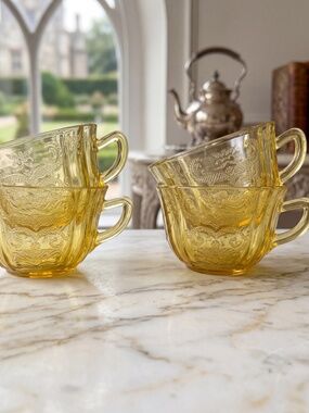 Vintage Federal Glass Madrid Amber Depression Cups | Set of 4